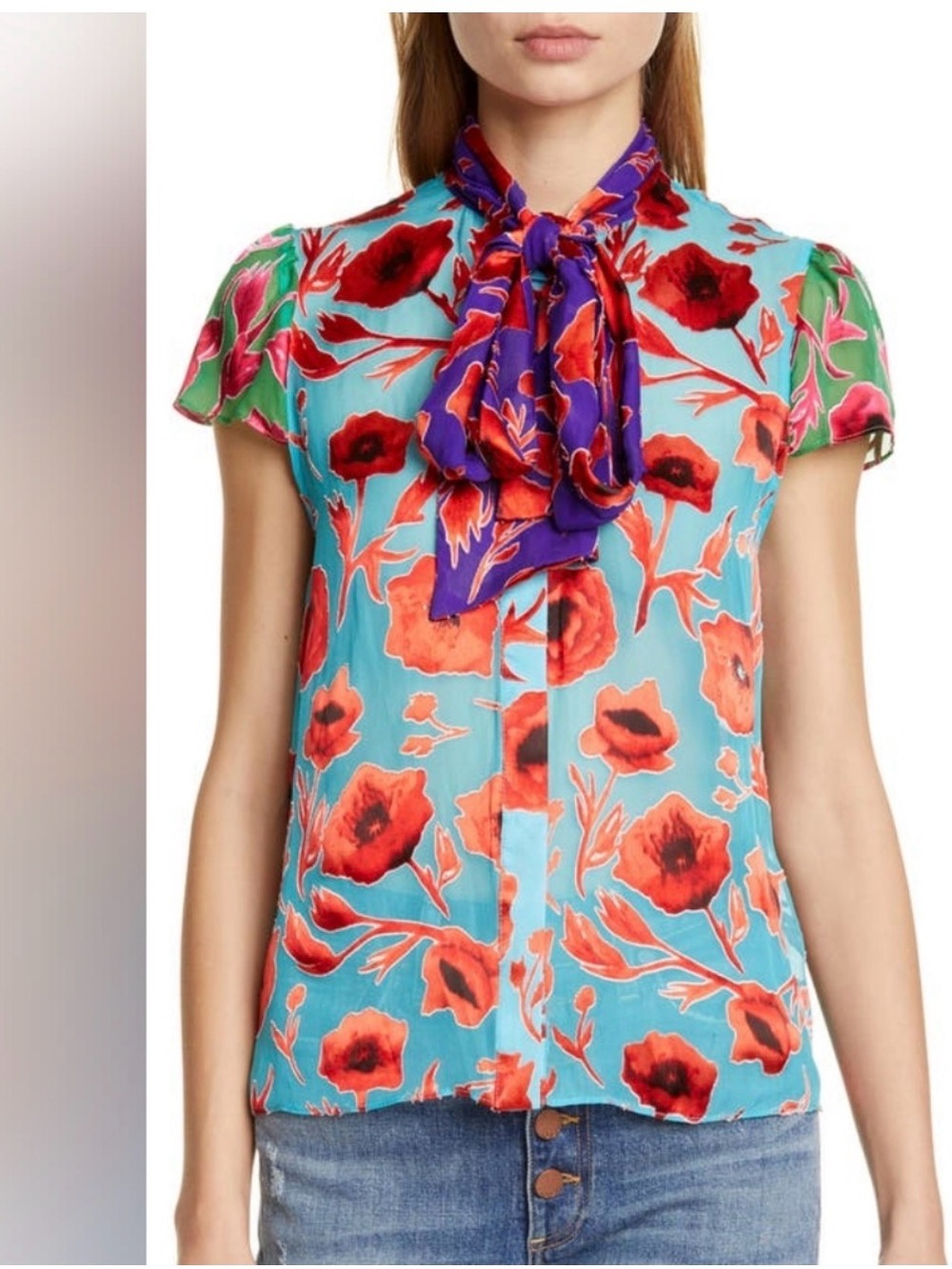 Alice+ Olívia floral bow tie blouse size S